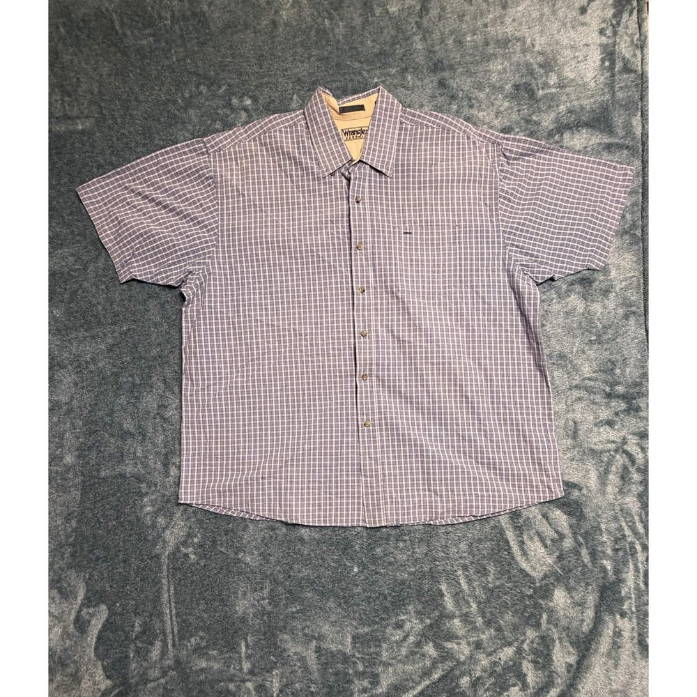 Wrangler HERO Checkered Button Up Shirt 2XL Men Blue White Short Sleeve